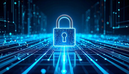 Abstract representation of digital security with glowing padlock desig