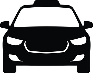 Obraz premium Taxi Cab Icon Front View Black Silhouette on White Background for Transportation and Travel Designs