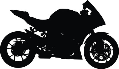 Obraz premium Silhouette of a Modern Sportbike on White Background Featuring Sleek Lines and Aggressive Styling for Graphic Design