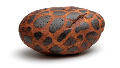 Oval, brown and dark-brown speckled stone, cracked