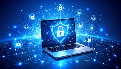 Laptop mit grafischem Sicherheitsnetzwerk und digitalen Schl&ouml;ssern