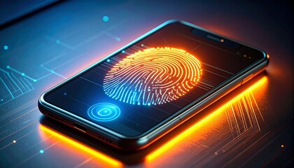 Vibrant smartphone with glowing fingerprint scanner technology design