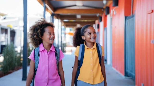 Back to School Joy Best Friends Walking to Class Together