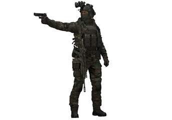 Soldier ready to shoot with pistol