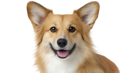 Happy isolated dog on transparent background with fluffy fur and big ears