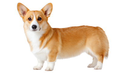Isolated corgi dog standing on transparent background with alert expression and short legs