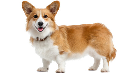 Happy isolated corgi dog on transparent background with brown and white fur