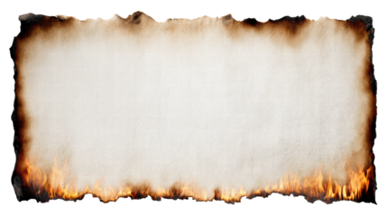 Burnt paper isolated on transparent background with fire flames on edges