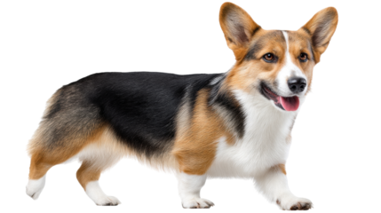 Welsh corgi dog isolated on transparent background with happy expression and standing pose