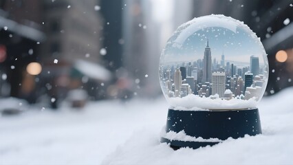 Snow Globe Featuring Iconic City Skyline in Winter Wonderland with Falling Snow