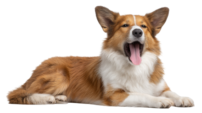 Yawning dog isolated on transparent background with relaxed expression