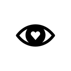 Minimalist Black Eye Icon with Heart-Shaped Pupil