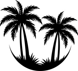 Tropical Palm Tree Island Silhouette Vector