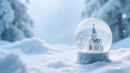 Snow Globe with Church Surrounded by Soft Snowflakes in a Winter Wonderland