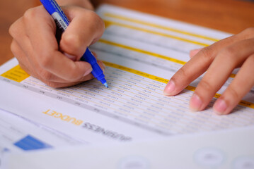 Documenting financial records office data entry professional environment close-up view accountability