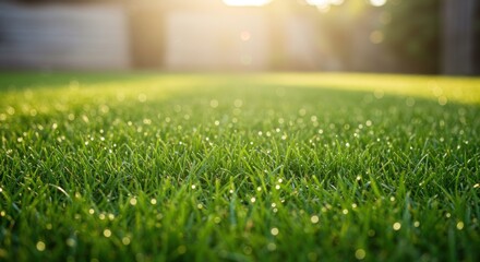 Naklejka premium Dewy grass in sunlight