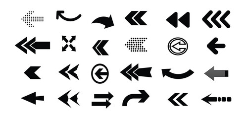  Set of arrow icons. Arrows icon. Set of arrow outline. Arrows for web design. Cursor. Different shape. Collection of black arrow icons for web design