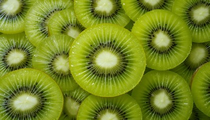 Close up vibrant green kiwi fruit slices showing detailed texture and natural patterns in a fresh