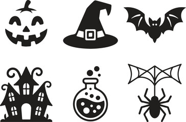 Spooky Halloween Icons | Bat, Spider Web, Hat SVG


