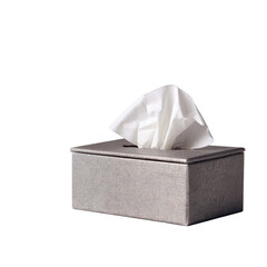 Elegant tissue box with white tissues on a clean background