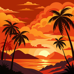 palm trees on sunset