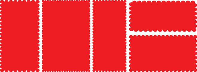 Set of red Zigzag shape set. Set of frames with zigzag edge, scallop edge shape. rectangular shape elements set vector illustration. 