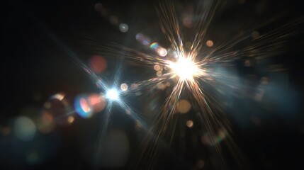 A stunning display of light rays and lens flares, creating an ethereal atmosphere in a dark background.