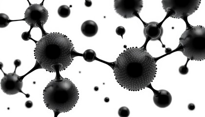 Abstract black dot metaballs, fluid organic shapes, molecule structures, scientific icons, isolated on white,  molecule,  illustration