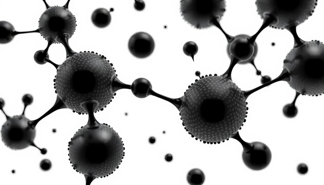 Abstract black dot metaballs, fluid organic shapes, molecule structures, scientific icons, isolated on white,  molecule,  illustration