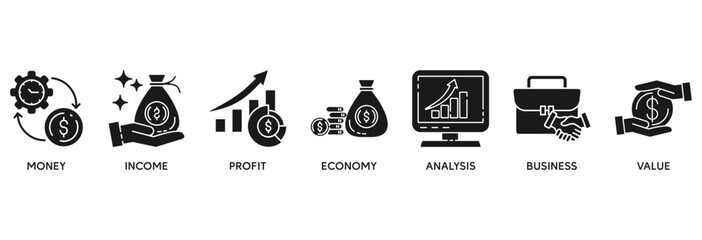 Fototapeta premium Cash flow icon set vector illustration concept relate to business and finance circulation with icon of money, income, profit, economy, analysis, business, and value