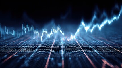 Abstract digital graph representing stock market trends and financial analysis with glowing blue lines.