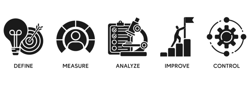 Lean six sigma icon set vector illustration concept relate to  process improvement with icon of define, measure, analyze, improve, and control
