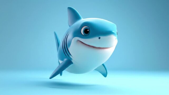 3D Cute Baby Shark Cartoon Style  Dancing Happily on Blue Background