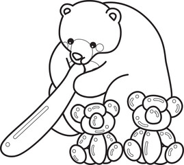 Illustration of cute bear icon.
Funny bear in daily activities elements.
Coloring pages of cute bear icon.