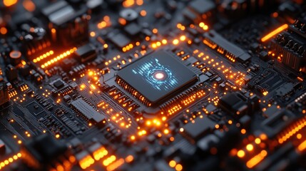 Electronic circuit board with glowing processor