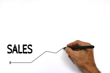 Hand Drawing Sales Growth Line on White Background