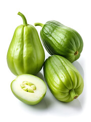 fresh Chayote vegetable or mexican cucumber isolated on white background