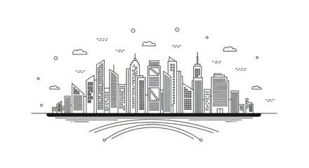 Fototapeta premium Modern City Skyline Line Art Illustration