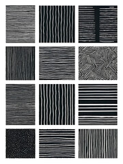 Linocut, relief printing, letterpress rectangle A4 shapes rough textures set, collection. Black linocutting textured backgrounds, text frames. Paint roller geometric stains, lino ink grungy remains
