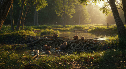 Forest stream sunlight tranquil nature landscape