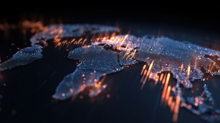 Illuminated world map with vibrant data visualizations showcasing global connectivity and innovation.