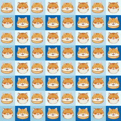 Adorable kawaii style on fat cat pattern on blue tones wallpaper, backdrop background.