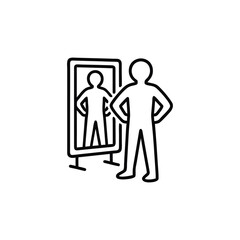 Silhouette of a Person Looking in a Mirror Reflection Standing with Hands on Hips Confidence and Introspection Illustrated