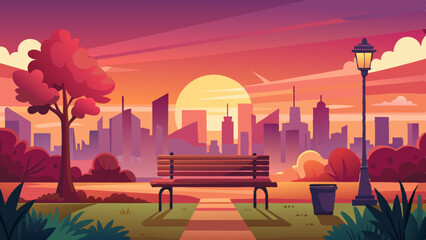 a peaceful scene of a city park at sunset © Brojendra