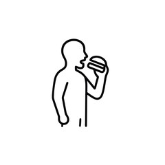 Minimalist Line Art Depiction of Person Enjoying a Burger Uncomplicated and Clear Illustration Style in Black and White