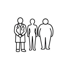 Diverse Body Types Depicted with Medical Professional Standing Beside a Slim and an Overweight Person Visualizing Healthcare and Health