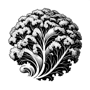 black and white cauliflower graphic clip art preview