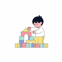 boy playing with blocks