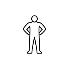 A person standing confidently with their hands on their hips in an outlined minimalist style illustration on a white background