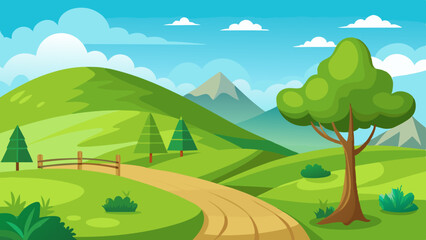 beautiful nature landscape with green grass hill